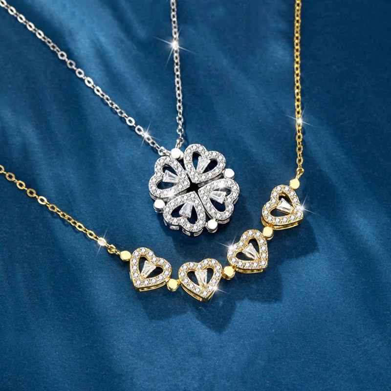 Vòng cổ Hình Cỏ Bốn Lá / Trái Tim Đính Đá Zircon Có Thể Mở Ra Sáng Tạo Sang Trọng Dành Cho Nữ