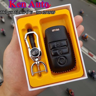 Bao da Handmade bảo vệ chìa khóa xe KIA Seltos, Kia K3, Kia Cerato 2016-2018, Sorento, optima…kèm móc đeo Inox