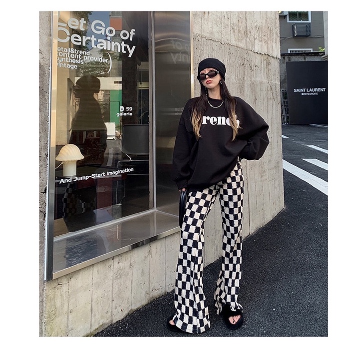 TKLIHN Quần ống loe ULZZANG kẻ caro đen trắng HOT FASHIONITA 2023 KÈM ẢNH THẬT CUỐI