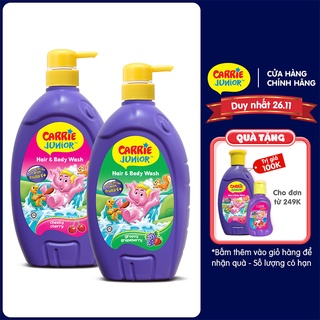 Combo 2 Sữa Tắm Gội cho bé Carrie Junior (700g/chai): 1 Hương Grapeberry + 1 Hương Cherry