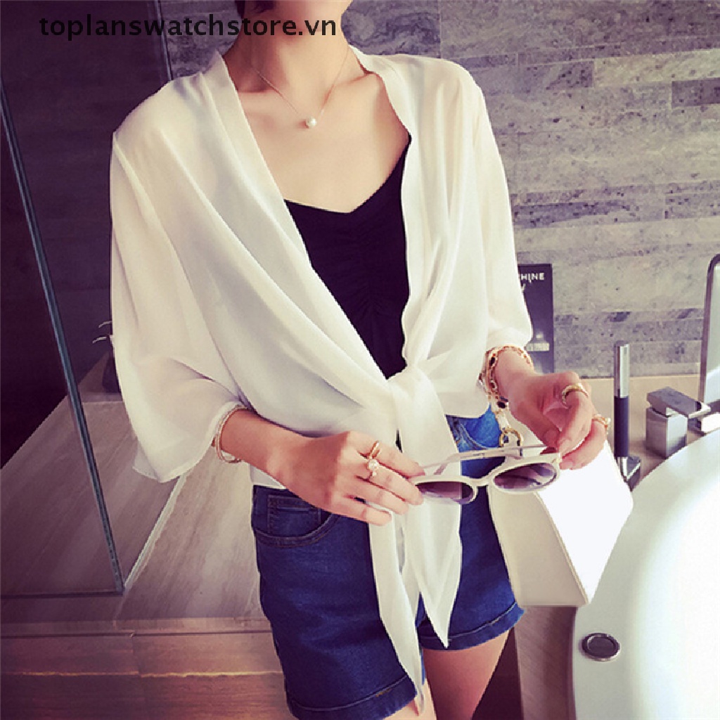 [toplanswatchstore] Áo Khoác Cardigan Chống Nắng Bằng Vải Voan Mặc Ngoài Bikini Đi Biển Mùa Hè Cho Nữ