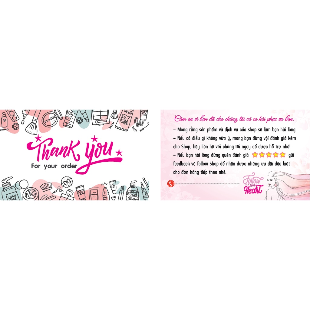 100 THẺ CẢM ƠN, Thiệp cám ơn, Thankyoucard cho shop bán hàng online bìa cứng  ize 9x5.4cm