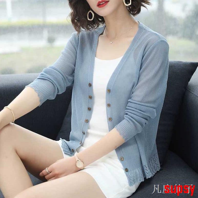 Áo Khoác Cardigan Len Mỏng Dáng Ngắn Thời Trang Xuân Hè Cho Nữ