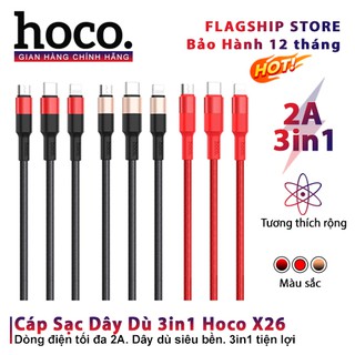 Cáp sạc dây dù 3in1 hoco x26 chính hãng lightning/typec/micro sạc nhanh tối đa 2a dài 1m siêu bền