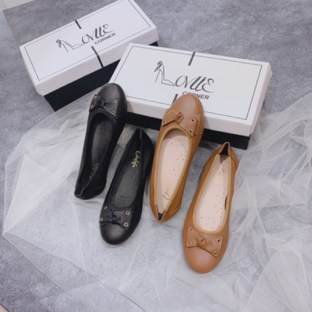 LOVIIECORNER - GIÀY BỆT NỮ CÔNG SỞ DA THẬT MŨI TRÒN NƠ - GIÀY BÚP BÊ BỆT NỮ DA BÒ SIÊU ÊM CÔNG SỞ - ( ĐEN - BÒ) B200308 | BigBuy360 - bigbuy360.vn