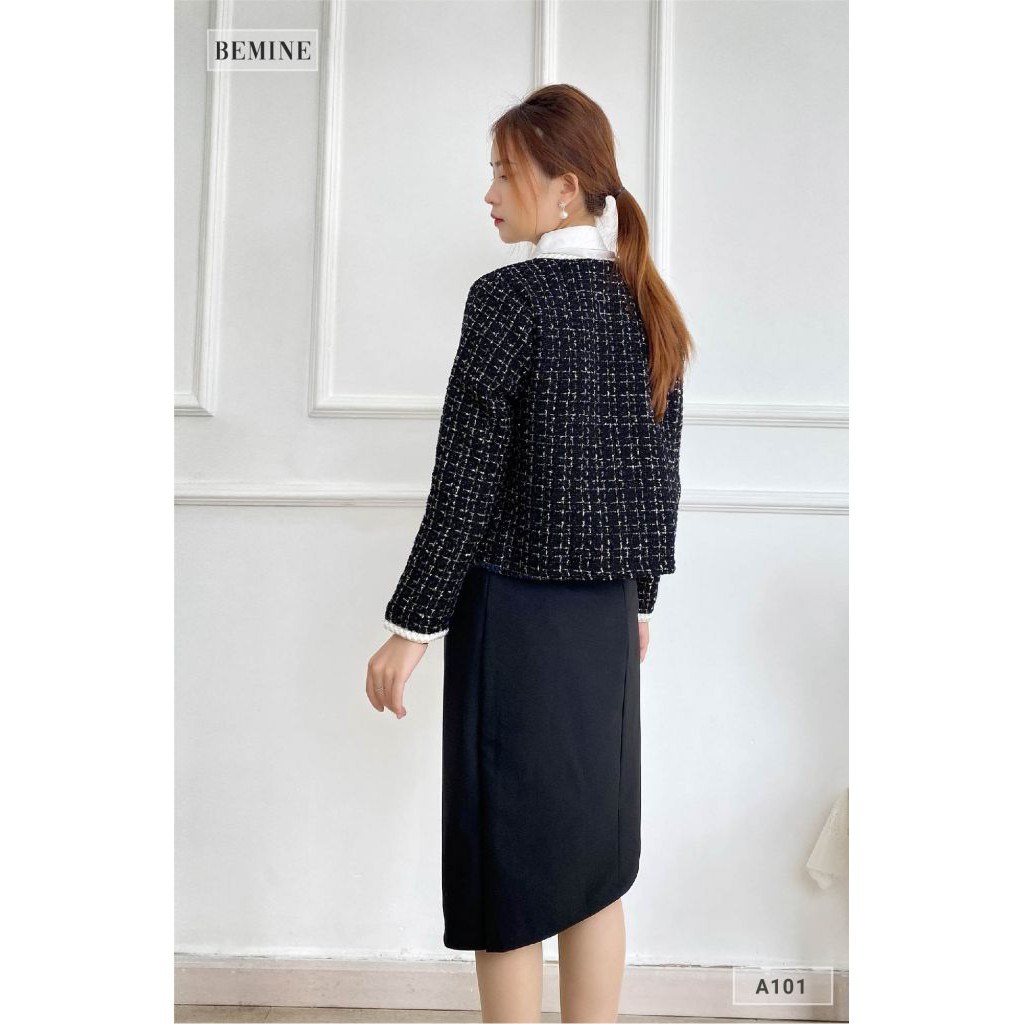 Chân váy công sở nữ kiểu dáng xếp ly đắp tà BEMINE VT53DEN