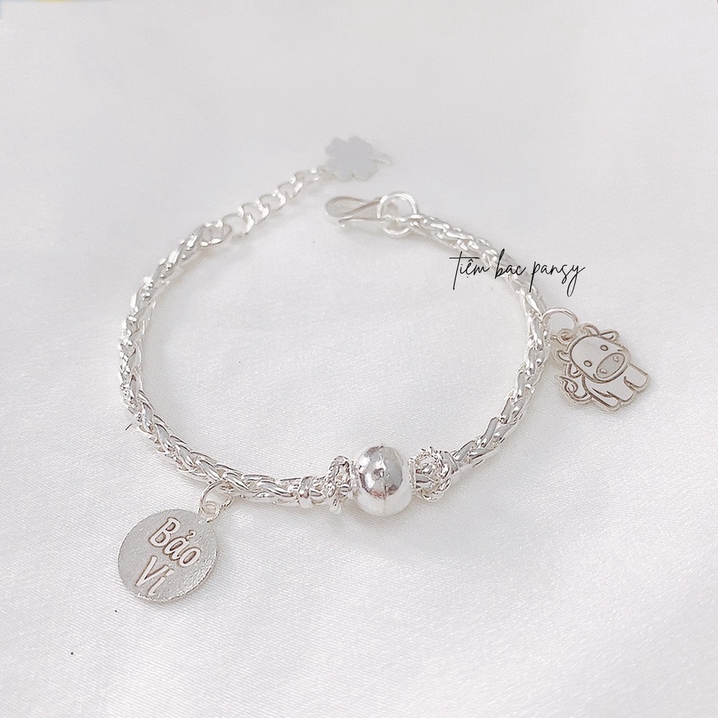 Lắc bạc cho bé PANSY hoạ tiết bi mix charm bạc ta - Vòng bạc trẻ em khắc tên miễn phí