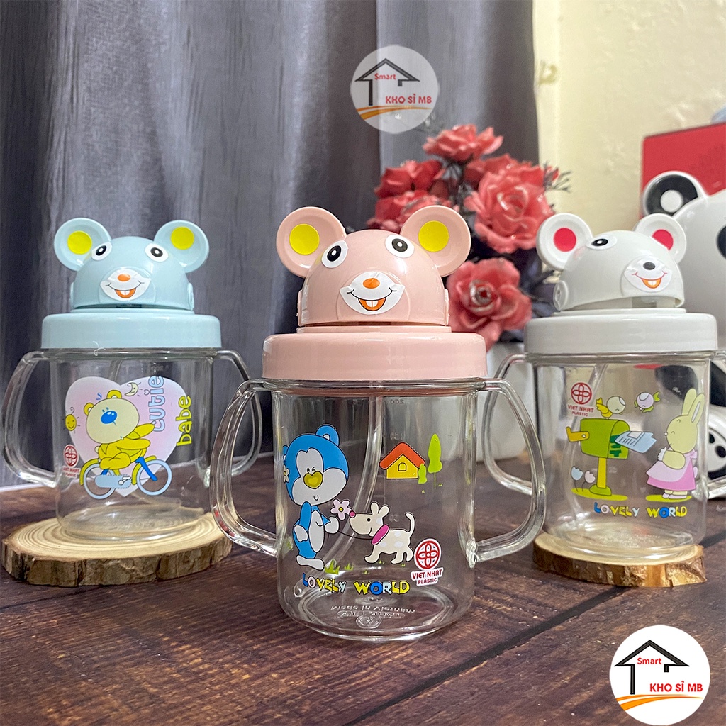 Bình hút tập uống nước cho bé Việt Nhật, có vạch chia, chống sặc, chống đổ, an toàn bo bé kho sỉ mb