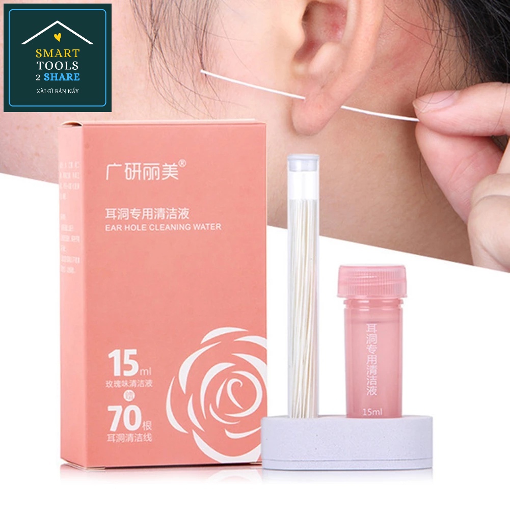 Bộ 70 Dây Và Dung Dịch Vệ Sinh Lỗ Khuyên Tai, Rửa Lỗ Xỏ Tai