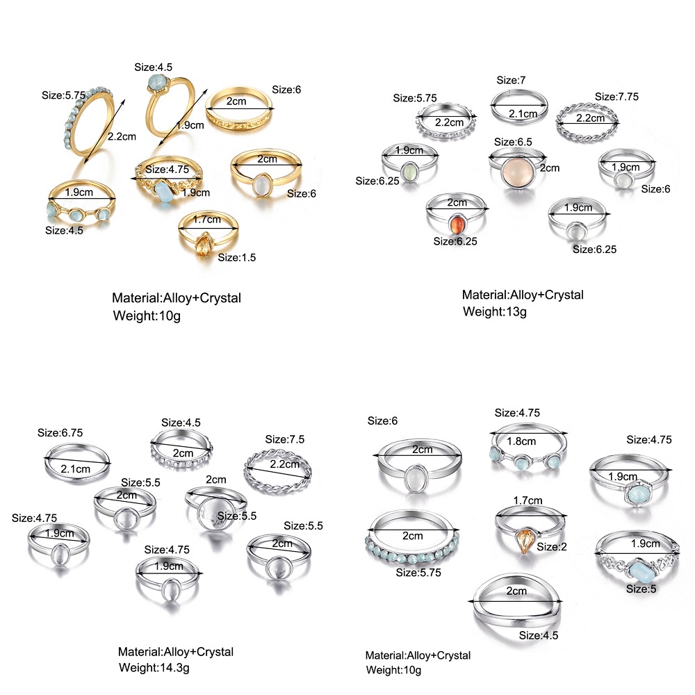 7 Nhẫn đính pha lê đá Zircon đơn giản thời trang có thể điều chỉnh cho nữ