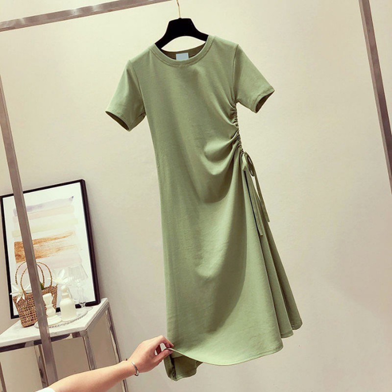 Đầm Thun Trơn Rút Dây Màu Xanh Bơ Thời Trang Cho Nữ C3601