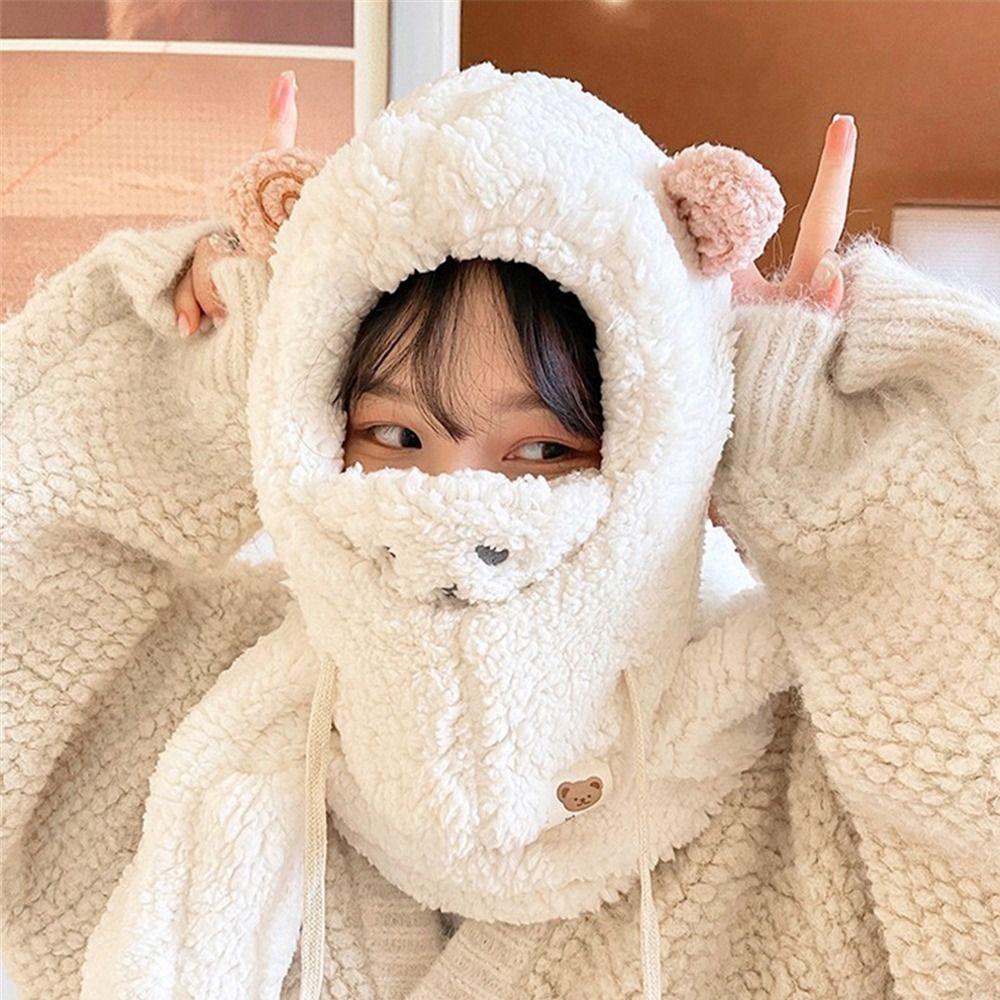 ORIENTLII Mũ Len Trùm Đầu Giữ Ấm Mùa Đông Kiểu Dáng Dễ Thương