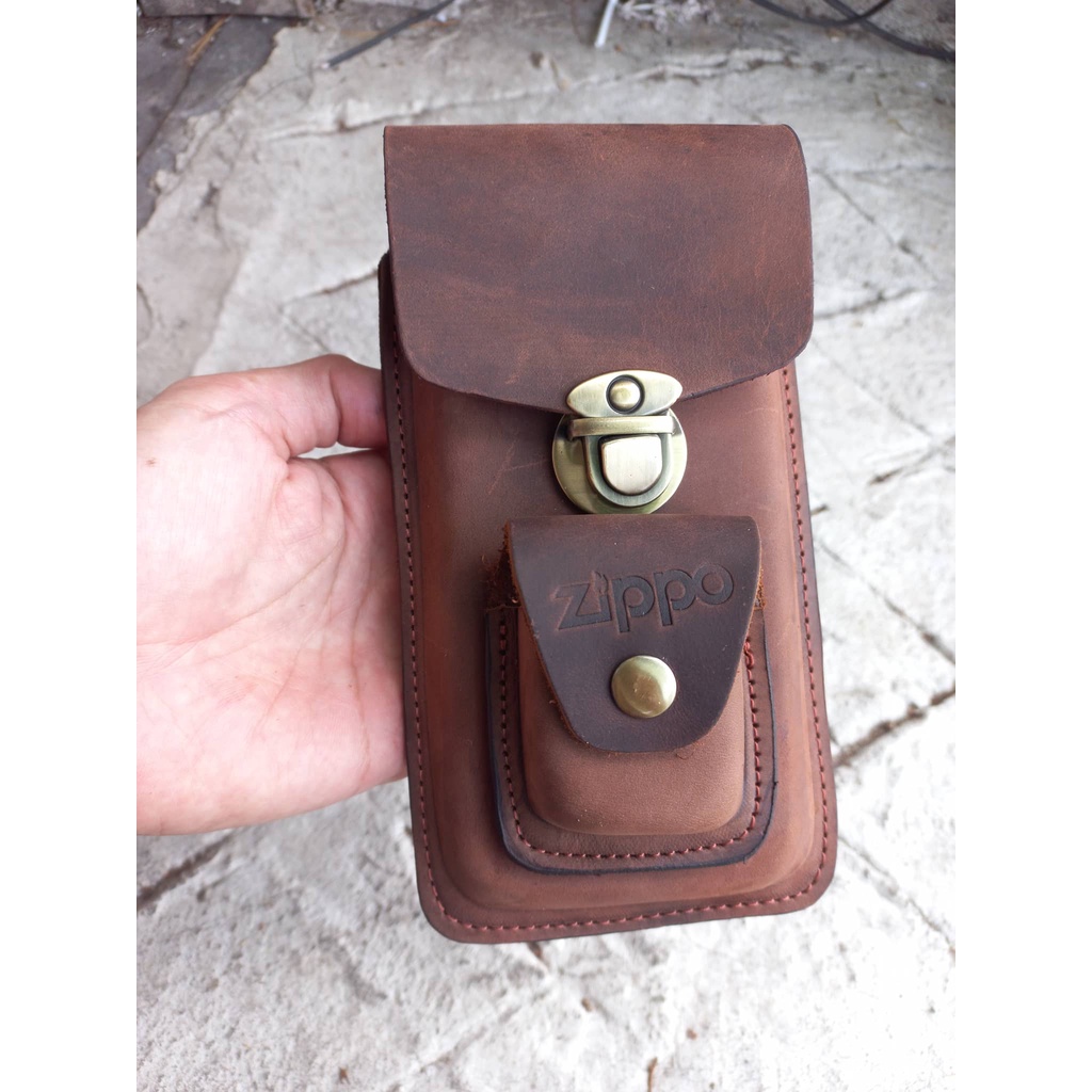 Bao da đựng điện thoại kèm bao da zippo