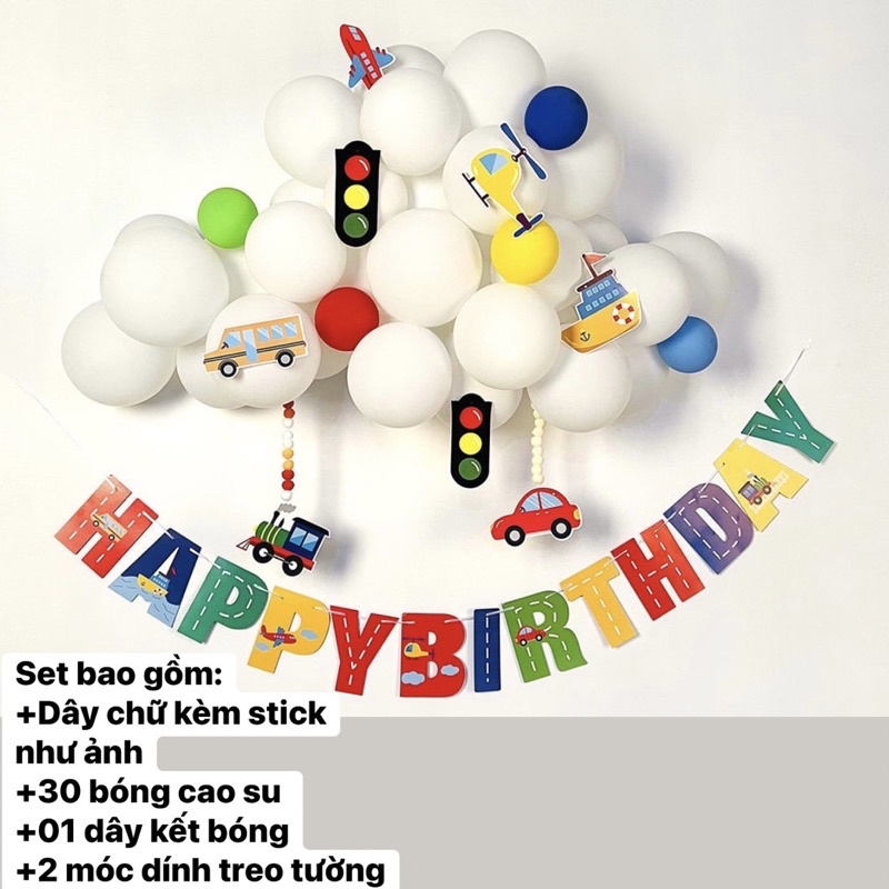 Dây chữ Happy Birthday Kèm sticker và bóng trang trí sinh nhật