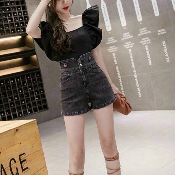 Quần short jean nữ lưng cao King168, quần sọt nữ cao cấp QSJN5010