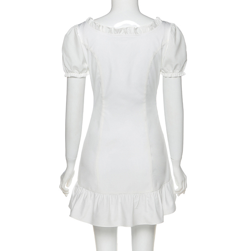 DUNEA Đầm ôm dáng cổ vuông tay phồng có viền mộc nhĩ phong cách mới thời trang dành cho nữ