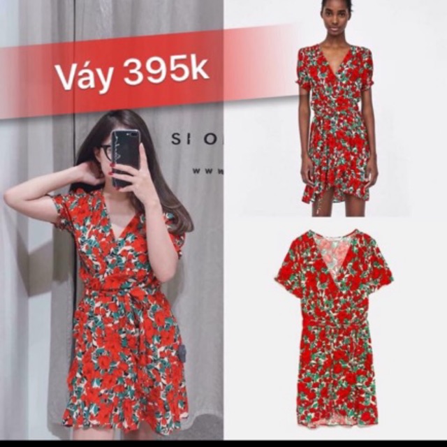 váy zara hoa đỏ