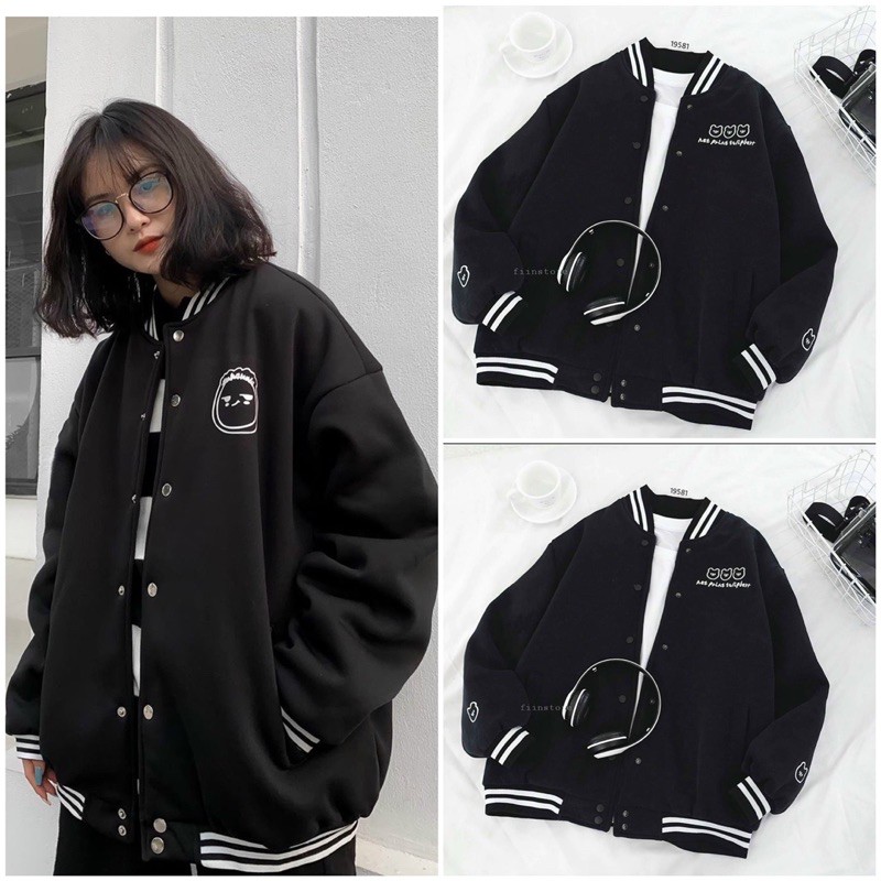 Bomber nỉ bo viền+mặt gấu