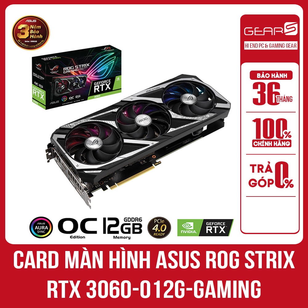 Card màn hình Asus ROG STRIX RTX 3060-O12G-GAMING (12GB GDDR6, 192-bit, HDMI +DP, 1x8-pin)