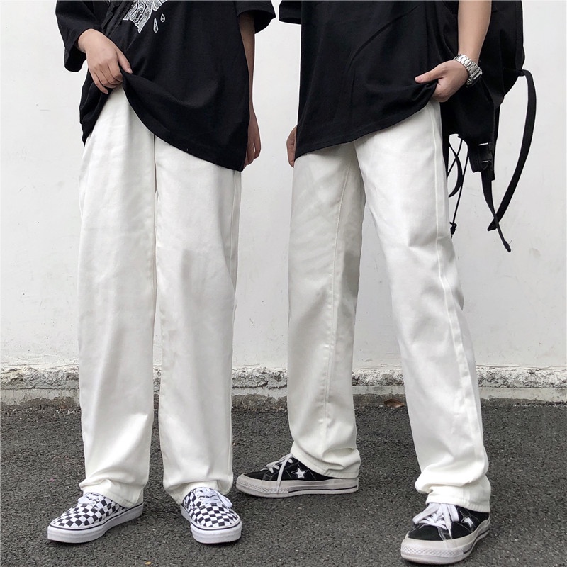 Quần ống rộng nam nữ màu trắng kaki jean Yinxx, quần dài ống đứng unisex QDJ03