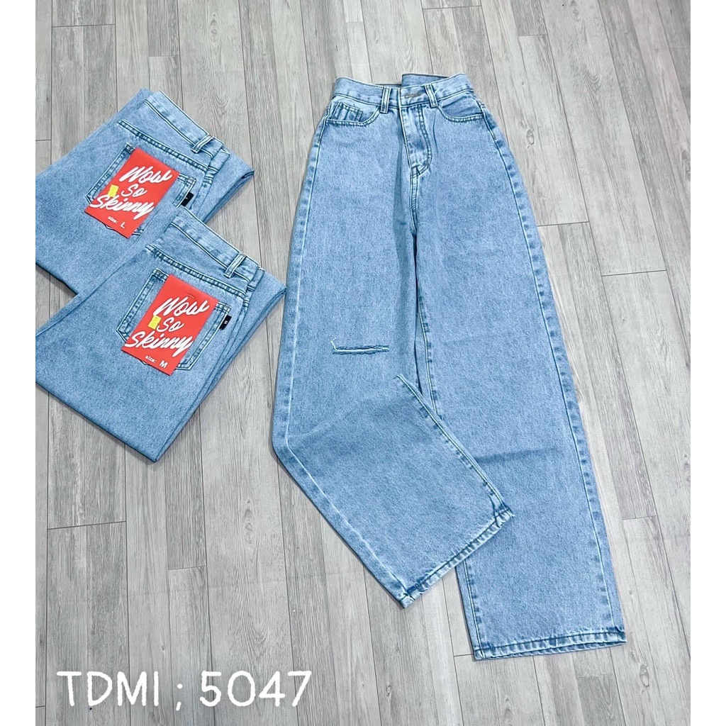 QUẦN JEANS ỐNG XUÔNG GẤP LAI DÁNG DÀI CHẤM GÓT