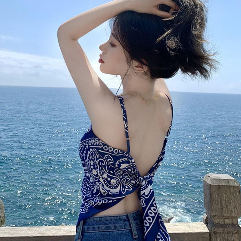 Áo Hai Dây In Họa Tiết Xinh Xắn Theo Phong Cách Retro Hàn Quốc | BigBuy360 - bigbuy360.vn