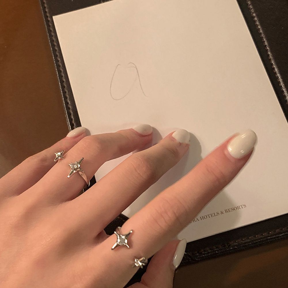 Nhẫn hở đính đá zircon phong cách Hàn Quốc thanh lịch có thể điều chỉnh