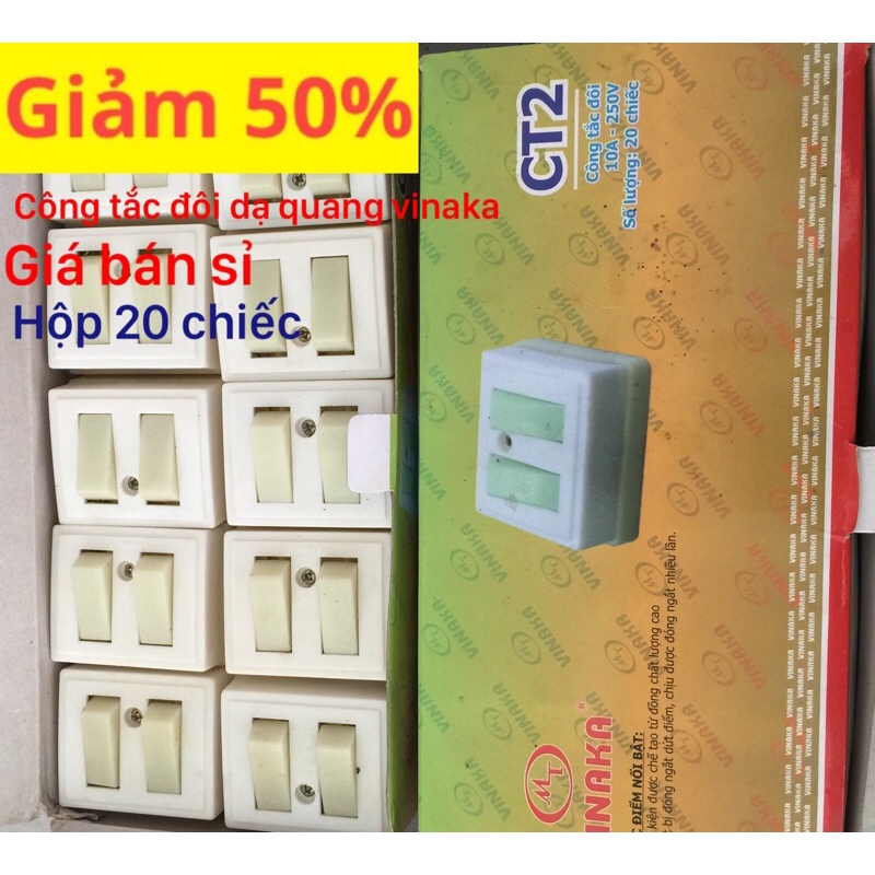 Hộp 20 chiếc công tắc đôi dạ quang VINAKA chính hãng