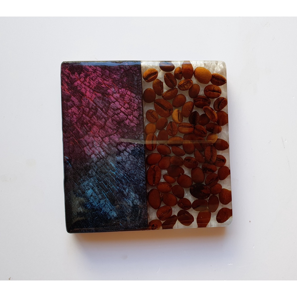 Lót Cốc, Lót Ly Gỗ Kết Hợp Epoxy Resin, Gỗ, Đá, Cà Phê