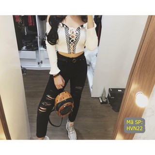 Áo croptop tay dài màu trắng-HVN22