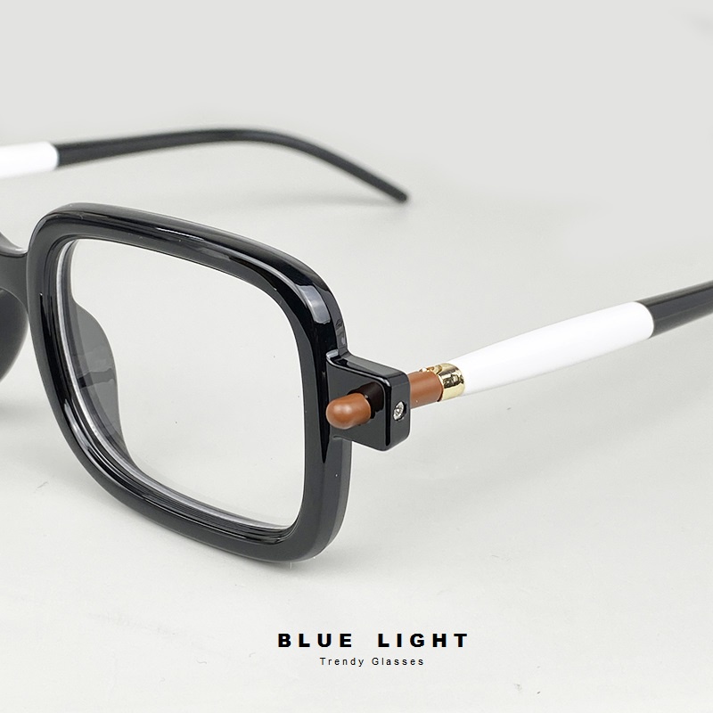 Gọng Kính Cận, Kính Mắt Giả Cận Nam Nữ KUBO Mắt Vuông Nhỏ, Gọng Đen Trắng - BLUE LIGHT
