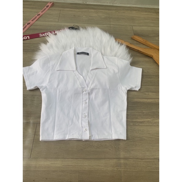 Áo croptop cổ tim polo nút gài ( kèm video)