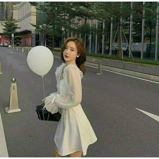VÁY TRẮNG ĐAN EO TAY PHỒNG