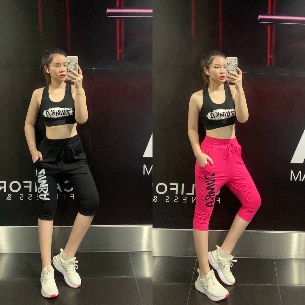 Quần Tập Zumba, Gym, Yoga Lửng  ⚡𝙈𝘼̂̃𝙐 𝙈𝙊̛́𝙄 𝘾𝘼𝙊 𝘾𝘼̂́𝙋⚡ kêt hợp áo Bra [CỰC HÓT] cho tập Gym, Zumba, Aero