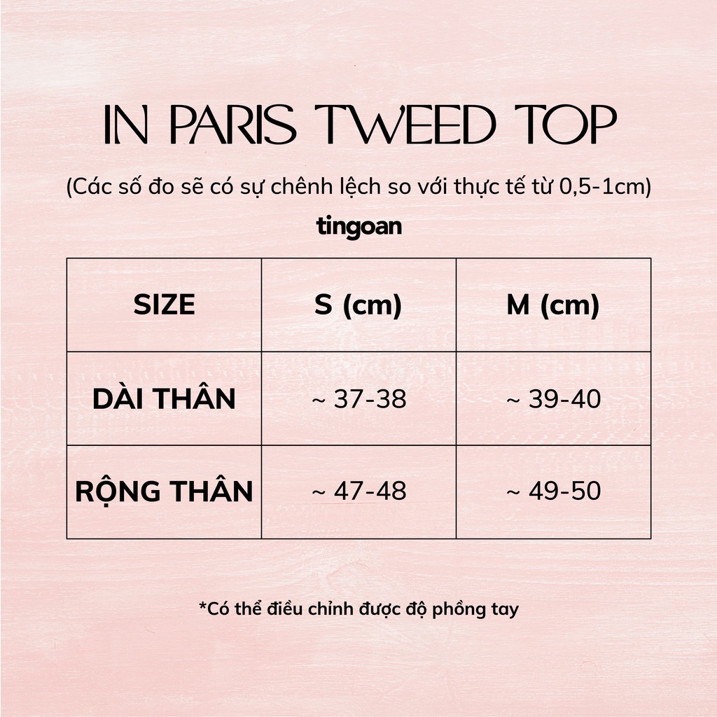 Áo tweed crop tay phối tơ vai bồng đen TINGOAN IN PARIS TWEED TOP/BL