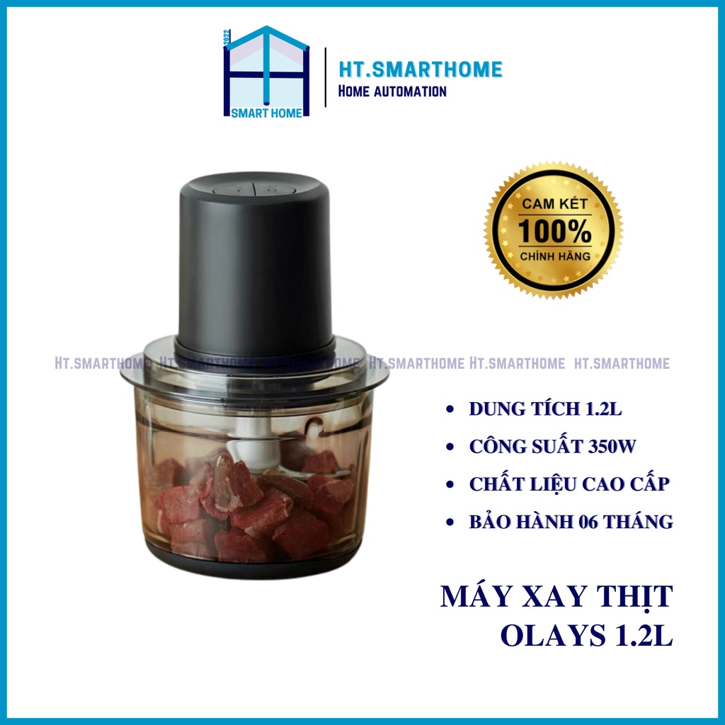 Máy xay thịt Olayks 1.2L điện gia dụng - Máy trộn tự động nhỏ đa chức năng xay rau củ băm nhuyễn tỏi