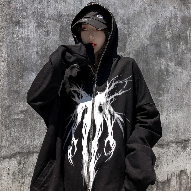 Áo Khoác Có Nón Trùm Khóa Kéo Oversize Thời Trang Harajuku Đường Phố Harajuku Dành Cho Nam Và Nữ Y2k