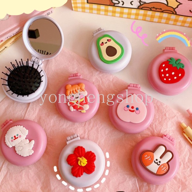 Lược Chải Tóc Tích Hợp Gương Gấp Gọn Thiết Kế Hoạt Hình Dễ Thương Cho Bạn Gái