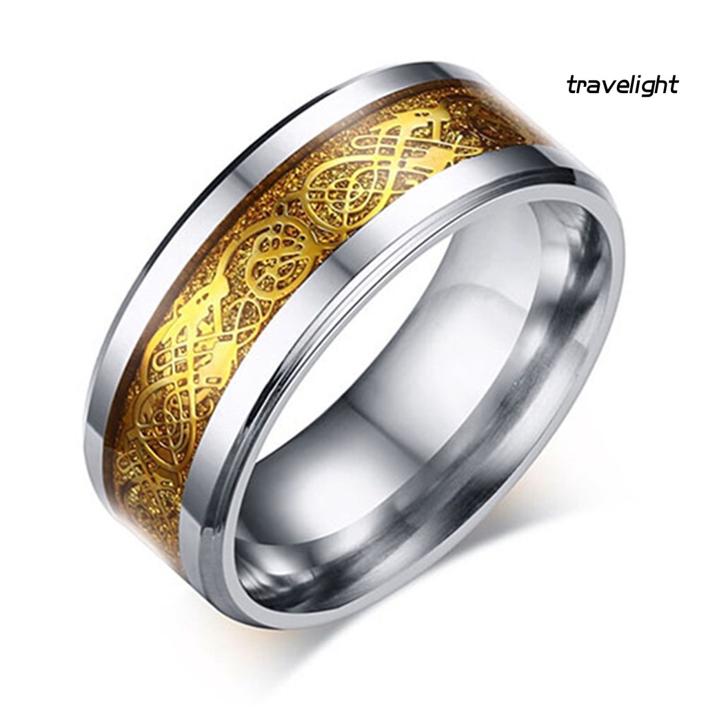 (Travelight) Nhẫn Cưới Không Phai Họa Tiết Rồng Bằng Thép Titan Cho Nam Và Nữ