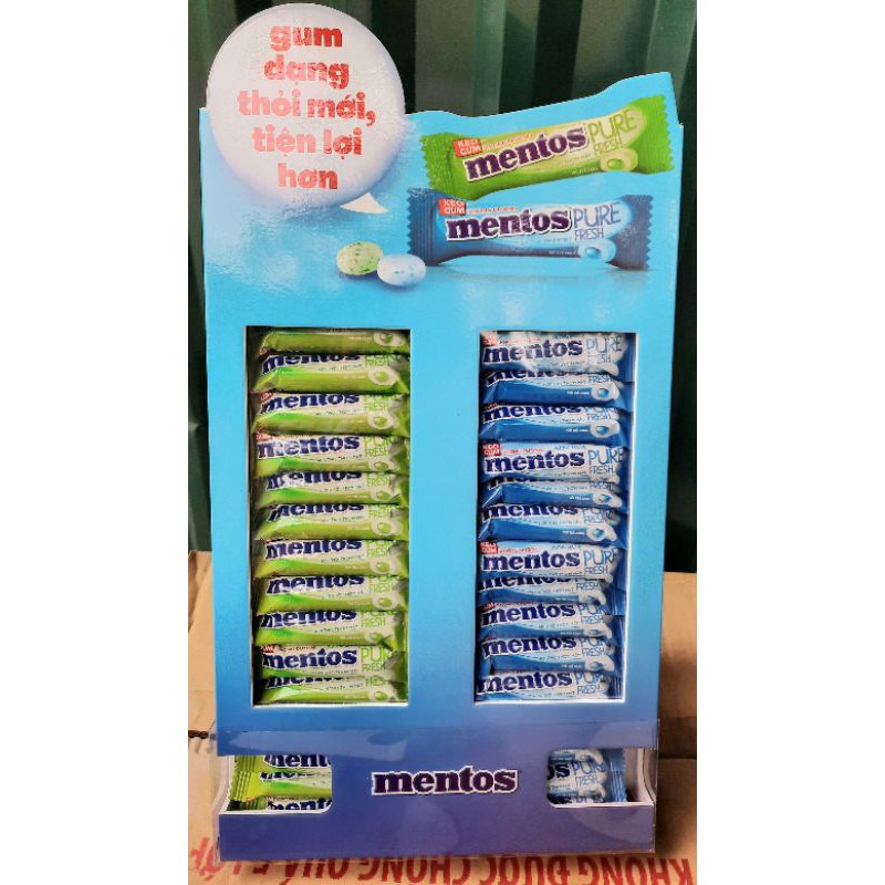 [Hộp Lớn 30 Thỏi] Kẹo Gum Mentos Không Đường Pure Fresh Hương Bạc Hà Hơi Thở Thơm Mát Với Trà Xanh