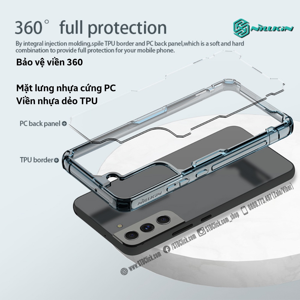ỐP LƯNG SAMSUNG GALAXY S22 5G NILLKIN NATURE TPU PRO LƯNG KÍNH PC TRONG VIỀN DẺO CHÍNH HÃNG