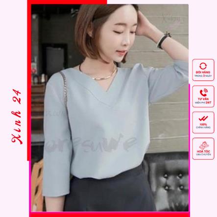 Áo cổ tim, áo sơ mi công sở cổ tim tay lỡ phong cách Hàn Quốc | BigBuy360 - bigbuy360.vn