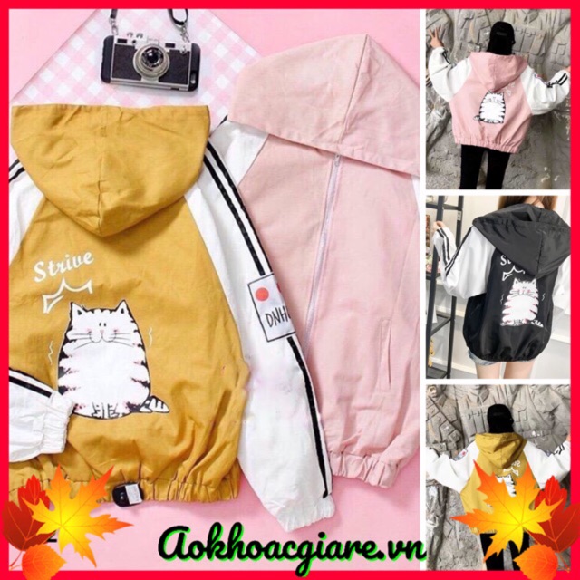 Áo khoác dù nữ in mèo Ú mập dễ thương sau lưng- ảnh thật