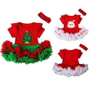 BღBღNewborn Baby Girl Christmas Santa Romper Tutu Dress Headband Outfit Clothes Set