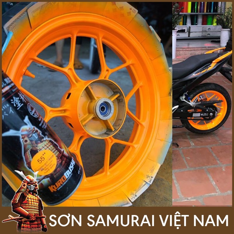 Sơn Samurai màu cam huỳnh quang 55 chính hãng, sơn xịt dàn áo xe máy chịu nhiệt, chống nứt nẻ, kháng xăng