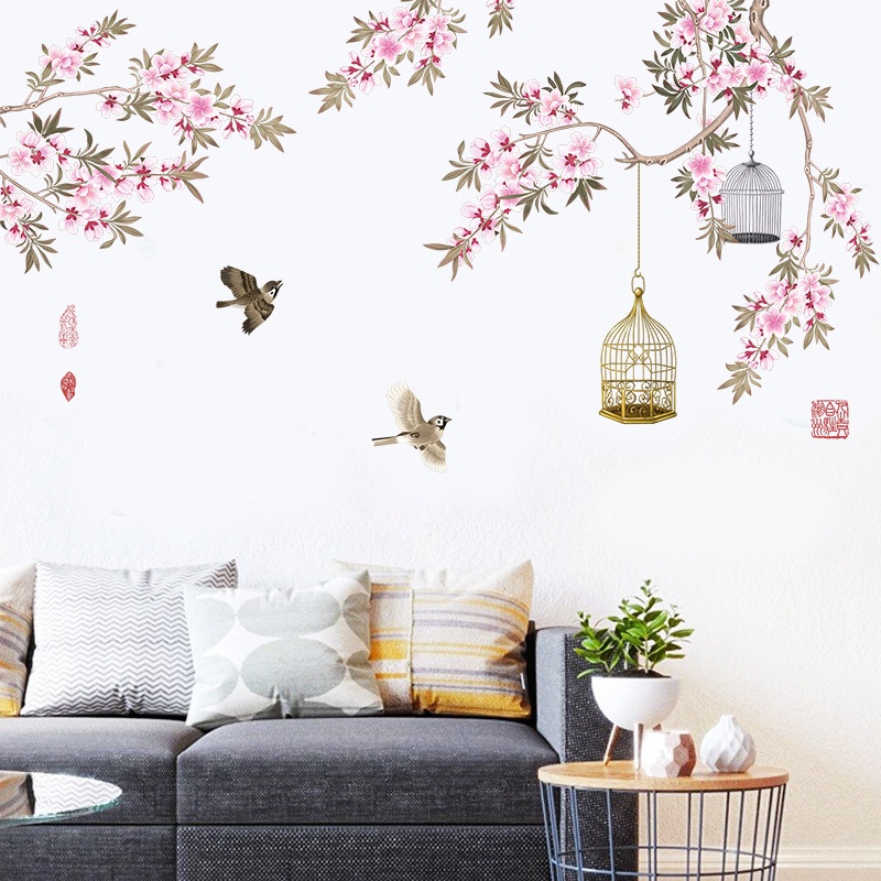 Tranh kép dán tường Hoa điểu, Decal phong cảnh trang trí KT 200x90cm