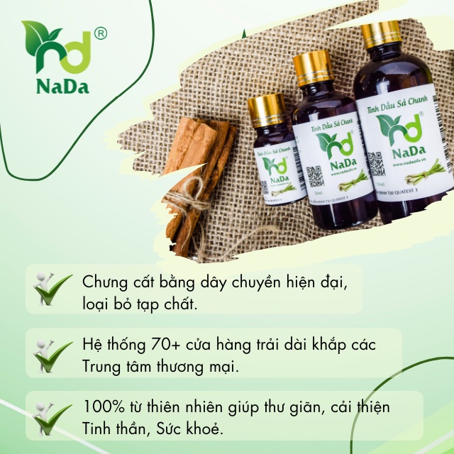 Tinh dầu Quế nguyên chất Nada | Kiểm định QT3 | Đuổi chuột, gián, khử mùi mạnh, tập trung làm việc.