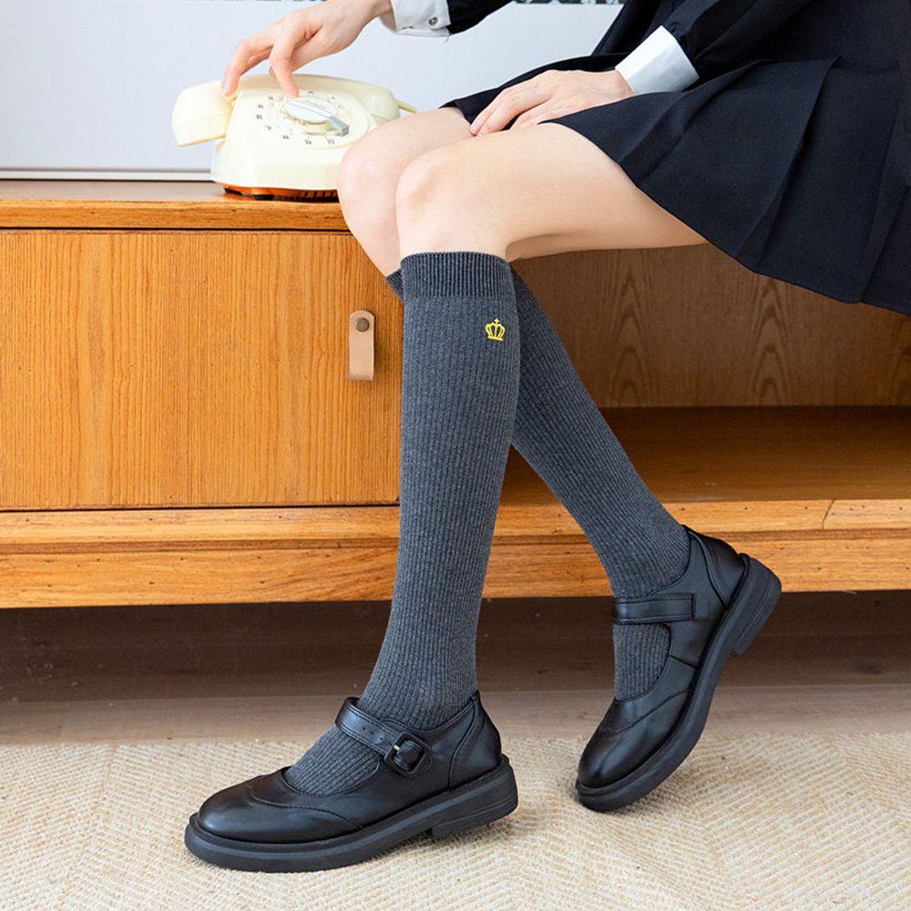 QQMALL Tất Chân Cotton Cao Qua Gối Thêu Họa Tiết Phong Cách Harajuku Cho Nữ