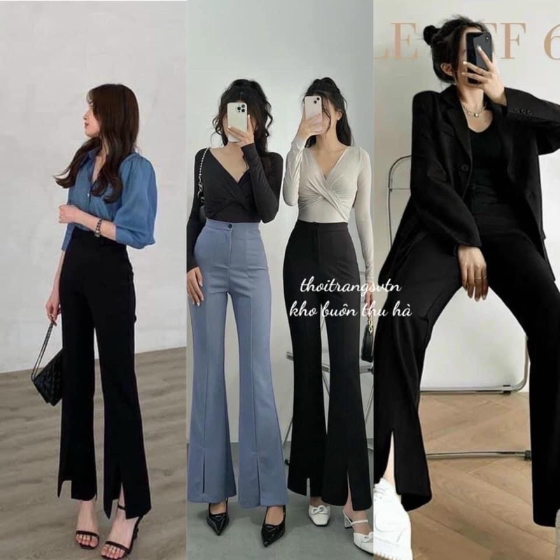 Quần vải ống loe xẻ gấu tôn dáng hàng đẹp