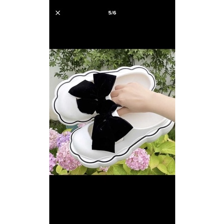 Dép sục bánh mì nơ siu dễ thương chất cao su siêu êm chống trơn chượt 3 màu đen kem tím nơ nhung